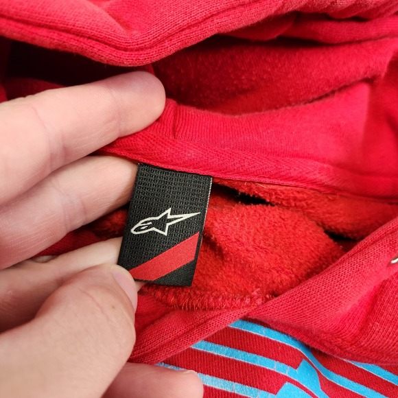 Vintage Alpine Stars Hoodie Men 2XL Y2K Motocross Heavy Cotton Red Dirtbike 90s - Picture 8 of 12